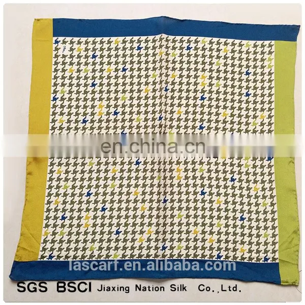 Digital Print Plover Grid Pattern Crepe de Chine Silk Fabric Scarf photo-2