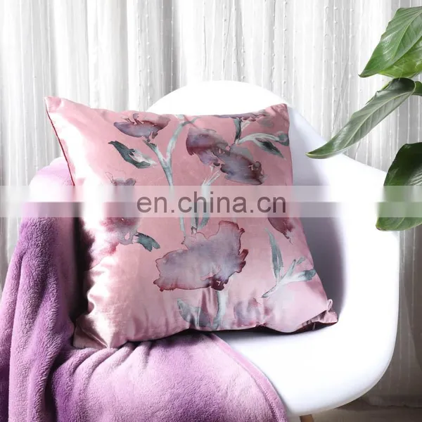 Premium Velvet Watercolour Floral Digital Print Cushion Cover for Home Deco photo-6
