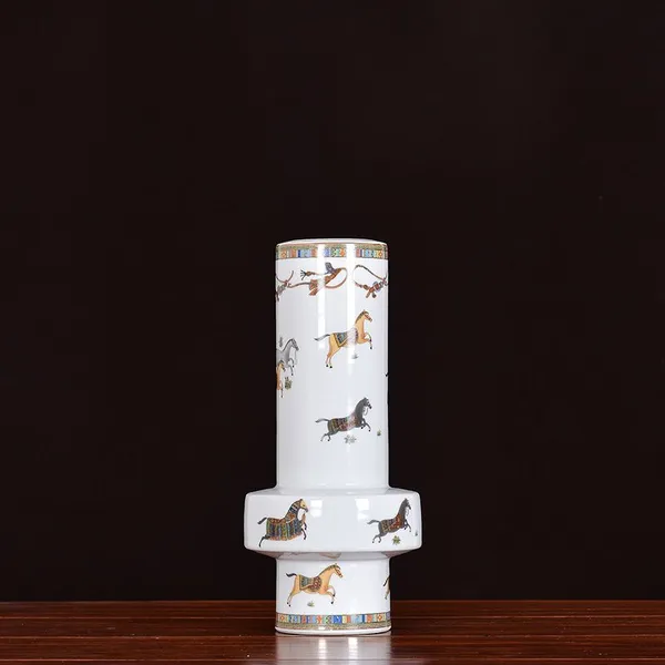 New Chinese Modern Simple Light Luxury Electroplate Ceramic Vase For Showroom TV Bench Decor photo-2