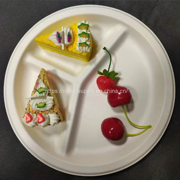 9 Inch Heavy-Duty Plates Low Price Package 100% Compostable 500 Pack 3 Compartment Eco-Friendly Disposable Sugarcane Pulp Bagasse Plates photo-3
