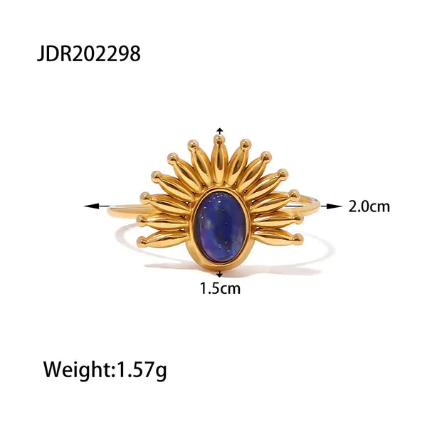 Gold Plated Stainless Steel Natural Stone Ring for Women Blue Irregular Gemstone Statement Ring Waterproof Hypoallergenic Jewelry photo-3