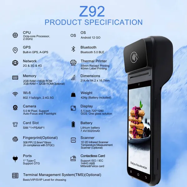 Android 13 Rugged PDA POS Terminal 3GB+32GB 5.5