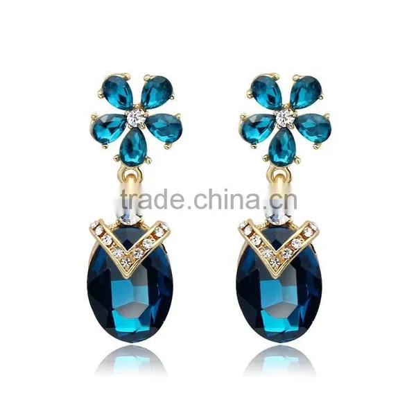 NEW Women Green Crystal Gold Plated Drop Dangle Earrings photo-6