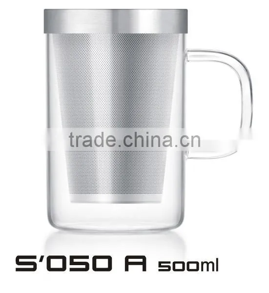 Wholesale Glass Tea Mugs With Stainless Steel Infuser/Filter/Strainer & Glass Handel