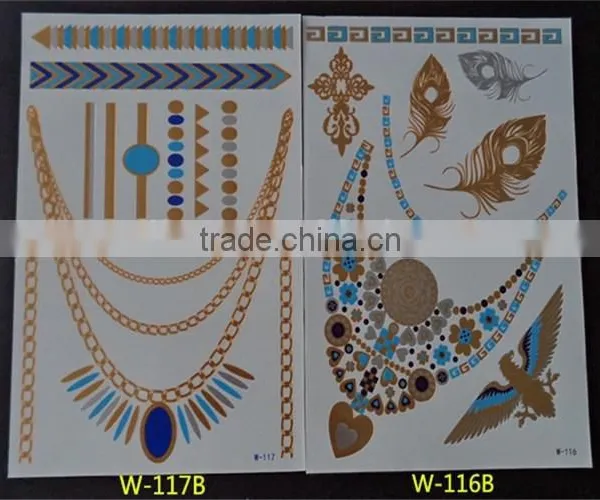 Blue Metallic Tattoo Ink Newest Temporary Gold Silver Tattoos 15*20CM photo-3