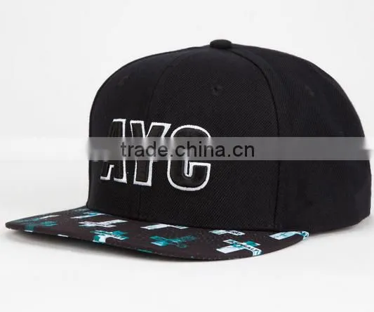 Hot Selling Hiphop 3D Embroidered Flat Bill Caps Customize Plain Snapback Hats With Printed Brim