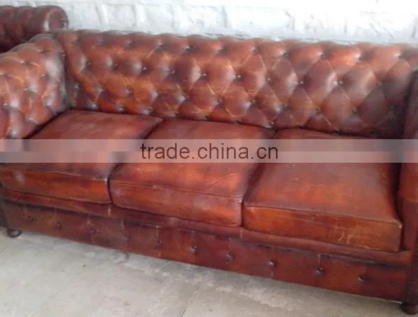 3 Seater Leather Sofa in Mango Wood photo-2