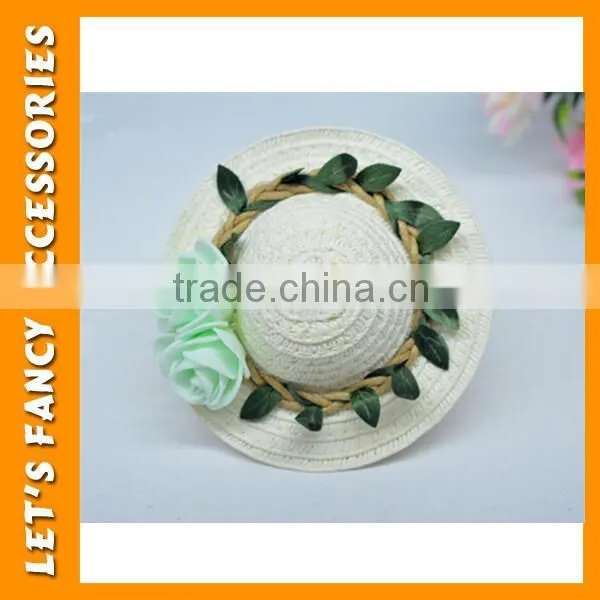 PGHD0657 Women Mini Top Hat Hair Clips Summer Straw Shape With Flower photo-4