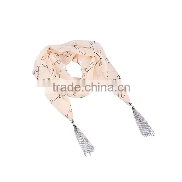 2016 China Supplier Fashion Polyester Silk Magnetic Tasseled Scarves photo-5