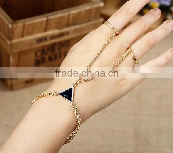 Hand Bracelet Bangle Gold Chain Link Finger Ring Bracelet