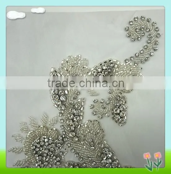 2015 Newest Sew on Tulle Flower Applique With Rhinestone photo-3
