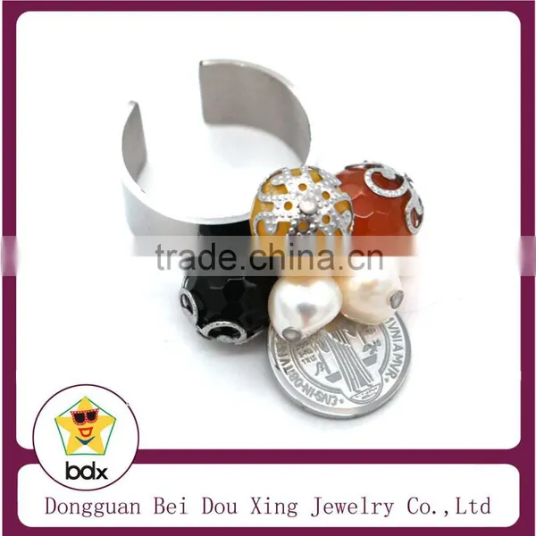 2016 Newest Stainless Steel Religious San Benito St Saint Benedict Adjustable Medals Finger Rings With Colorful Beads For Muslim photo-2