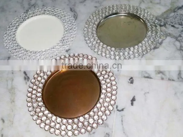 Wedding Crystal Charger Plate Gold, White Crystal Charger Plate