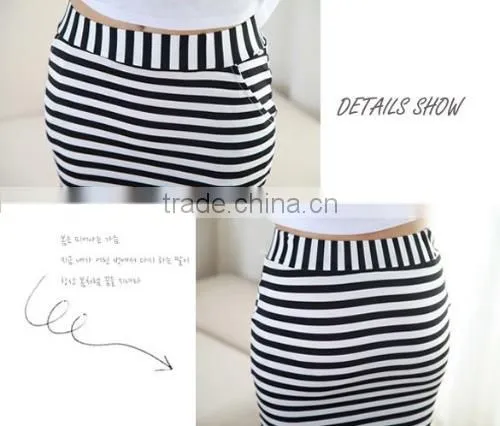 Hot Fashion Women Sexy High Waist Striped Stretch Bodycon Package Hip Mild-calf Casual Skirt photo-2
