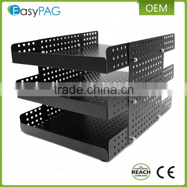 Factory Custom Made Black Color 3 Tier Large Space Metal Mesh Office Desk File Holder photo-2
