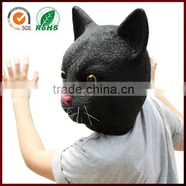Halloween Adults Costume Animal Black Cat Full Face Head Latex Mask photo-3