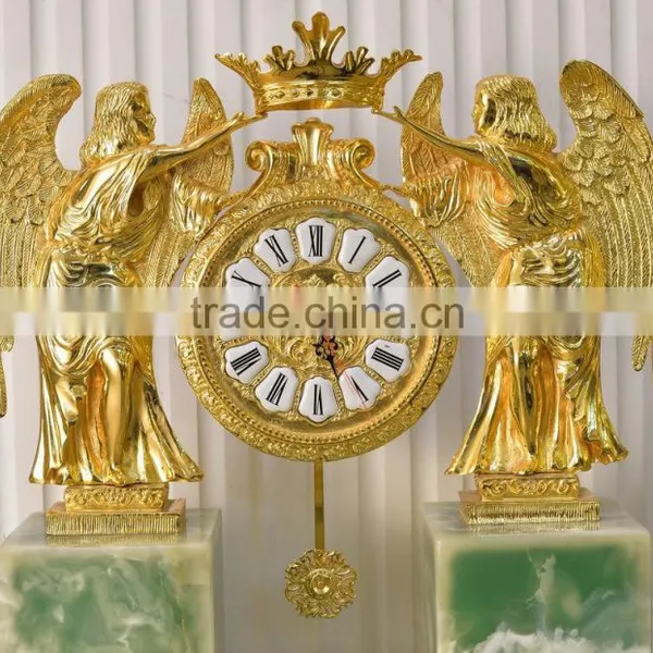 Royal Brass and Crystal Decorated Art Table Clock, Luxury Design 24K Gold Plated Table Clock, Empire Gold Gilt Table Clock photo-4