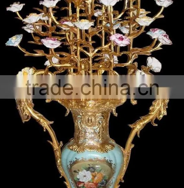 Lovely Cherubim Flower Pot, Hand Painting Ceramic Gold Flower Bowl With Elegant Flowers Mounted photo-3