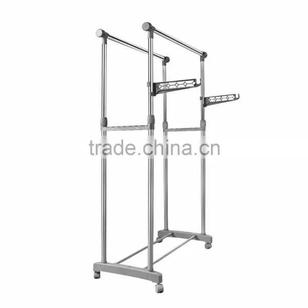 Heavy Duty Double Rail Adjustable Telescopic Rolling Clothing Garment Rack photo-4