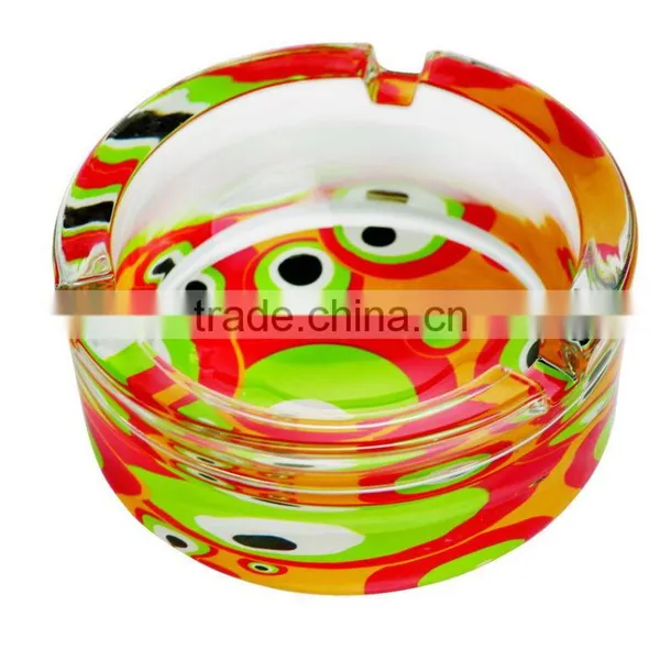 High Quality Glass Ashtray With Decal on Bottom,round Glass Ashtray, Pocket Ashtray photo-2