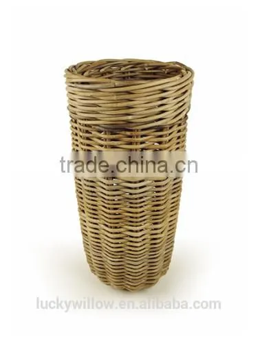 Rustic Round Wicker Umbrella Stand Basket photo-2