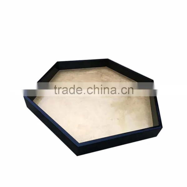 Hexagon Lacquer Tray With Golden Silver Leaf Bottom photo-2