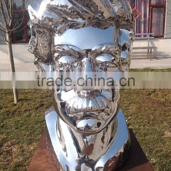 Stainless Steel Mirror Garden Items Chinese Luxun Statue Bust Decoration photo-2