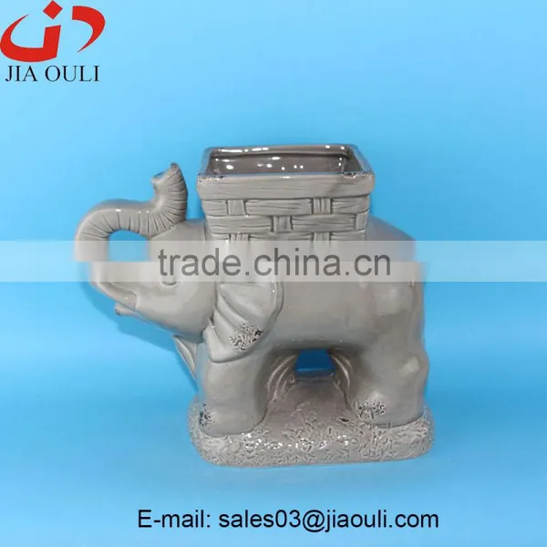 Antique Animal Flower Pot, Ceramic Elephant Planter photo-6