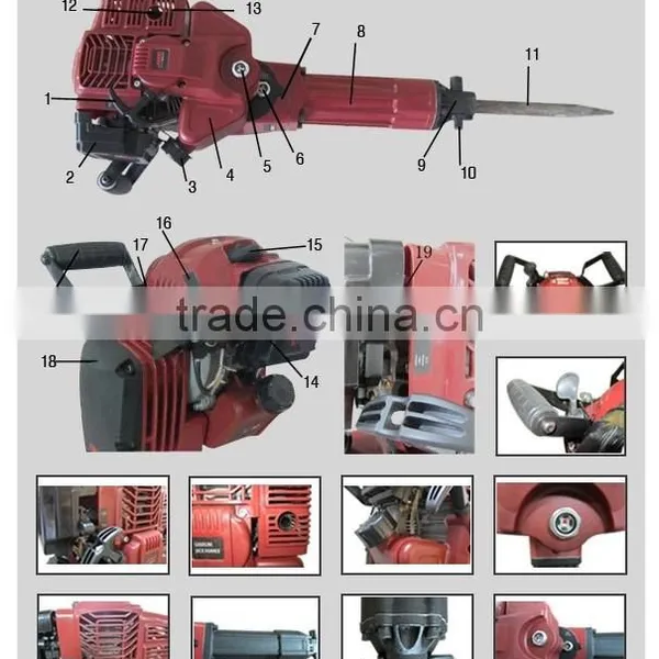 52cc 1700w 20-55J Handheld Concrete Rotary Breaker Hammer Drill Portable Petrol Driven Jack Hammer GW8192 photo-3
