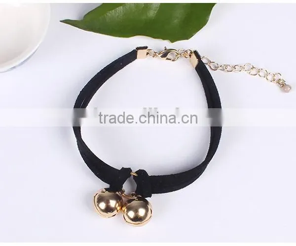 Gold Bell Charms Suede Leather Bracelet photo-5