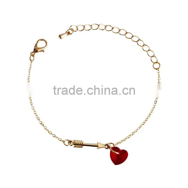 Cupid Arrow Bracelet Gold Arrow Crystal Heart Charms Gold Chain Bracelet for Lovers Valentine's Day Jewelry Gifts photo-5