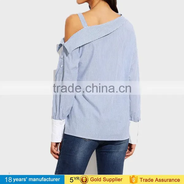 2017 Latest Women Blouse Tops Sample Long Sleeve Ruffle Collar High Neck Cotton Sarees Blouse Designs Patterns Picture photo-4