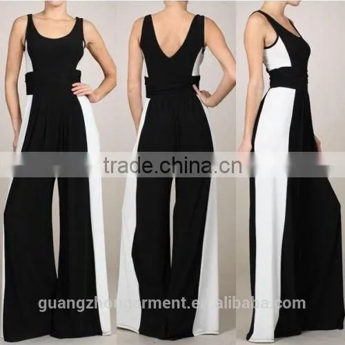 women illusion wide Leg sleeveless striped Long Black and White jumpsuit