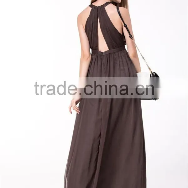 2017 New Arrival Sexy Women Dress Halter Plunge Neck Pleated Bodice Wholesale Maxi Dress Long Evening Dress photo-6