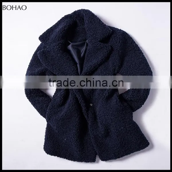 2015 Winter Fashion Blue French Terry Wool Fabric Coat photo-5