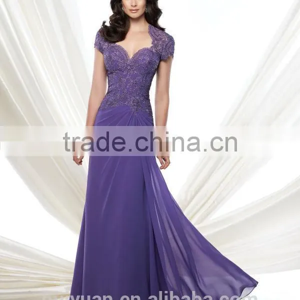3 Colors Lace Cap Sleeve Chiffon Flowing Simple Long Dress photo-3
