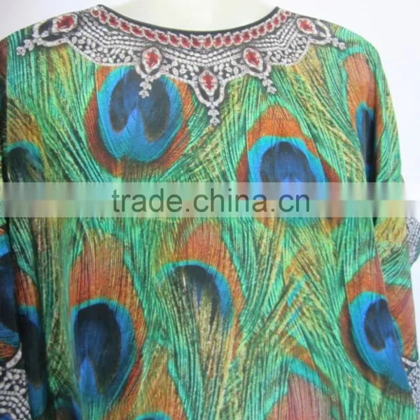 Peacock DIGITAL Print Crepe Silk Kaftan CAFTAN Tunic Poncho Blouse PEACOCK PRINT photo-5