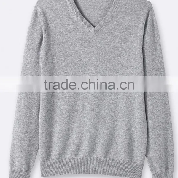High Quality Wholesale Knit Wear Men's V-neck Cashmere Sweater Blue (BKNM11) photo-4