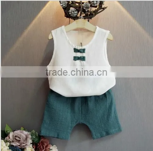 2107 New Design Kids Clothes Two Pieces Vintage Linen Girl Boutique Clothing Fashion Brand Baby Clothing Set photo-4