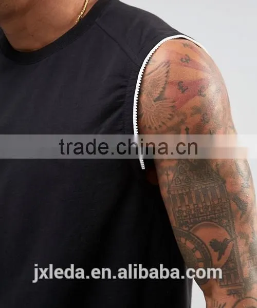 2016 Summer 100% Cotton French Terry Zip Cuffs Sleeveless Men Sweatshirt Wholesale Custom photo-3