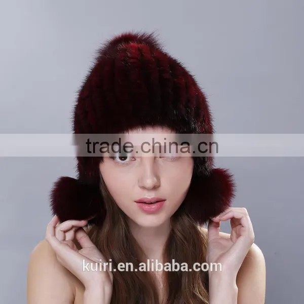 2015 Winter Natural Mink Fur Caps Genuine Mink Fur Knitted Hat Fashion Women Headwear photo-3