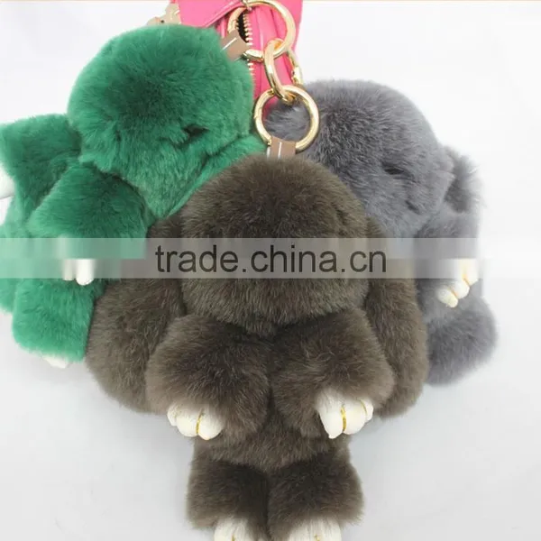 Myfur Brown Customized Big Rabbit Fur Key Pendant for Bag Charm Wholesale photo-5