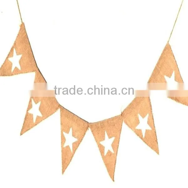 Christmas White Star Natural Hessian Burlap Decoration Banner Bunting Shabby photo-2