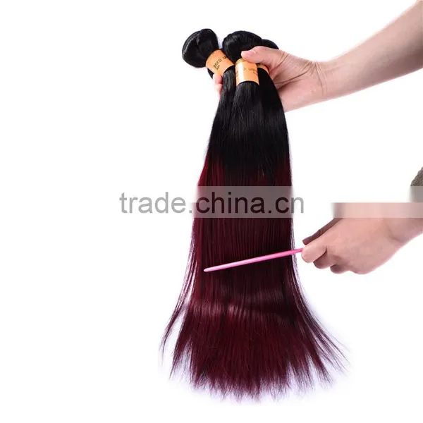 Factory Wholesale Unprocessed Ombre Hair Extension Bundles #1b/99j Color Malaysian Human Hair, Red Wine Colored Malaysian Hair photo-3