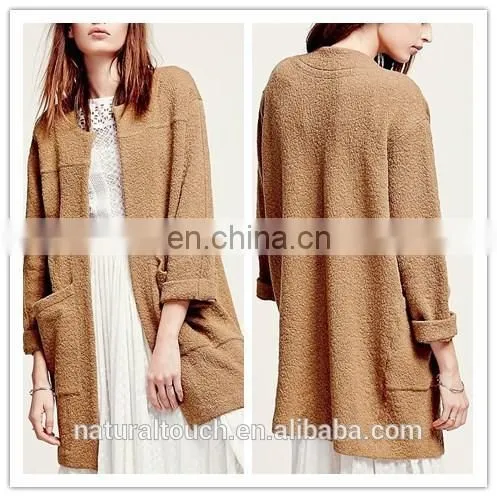 Super Luxe Without Buttons Long Cardigan Collarless Textured Coat photo-4