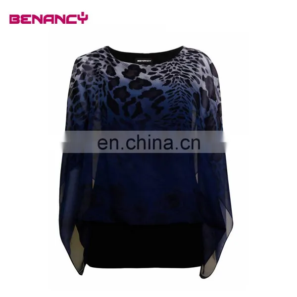 Batwing Sleeve Chiffon Tribal Animal Print Poncho for Old Women photo-6