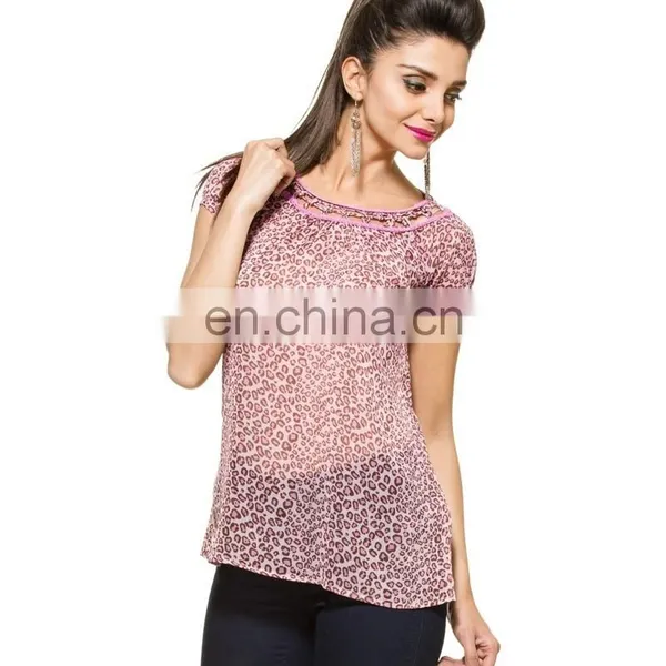 2015 Latest Animal Print Kaftan For Ladies And Girls Pink Animal Printed Georgette Top photo-5