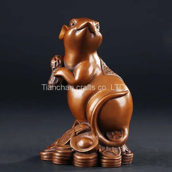 Bronze Zodiac Rat Statue 2020, Rat Statue Standing on Gold Coins Means Bring You More Money