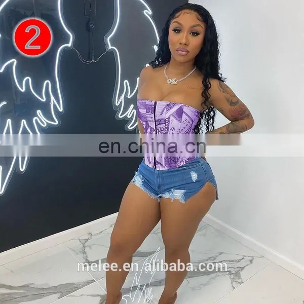 Women Summer Sexy V Neck Strapless Sleeveless Printed Skinny Slim Short Tube Tops Fashion 2020 Fall Clothes Streetwear photo-3