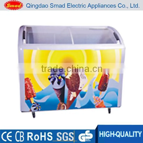 Single Temperature Curved Glass Door Ice Cream Chest Freezer photo-3